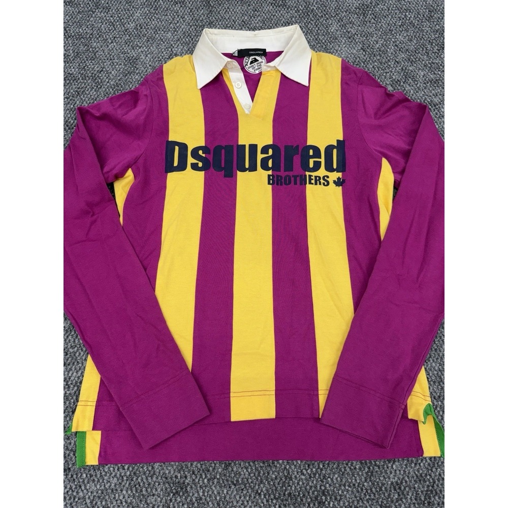 Dsquared2 Men's XL Rugby Polo Shirt Long Sleeve Multicolor Striped Italy - Rare